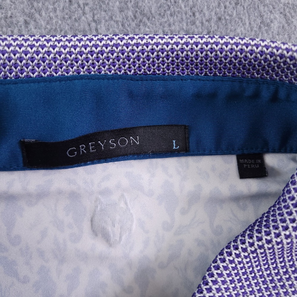 Greyson Polo Shirt Mens L Robert Trent Jones Blue White Ocean Curiosities Golf - Picture 3 of 10